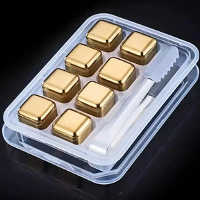 Cubos de Gelo de Aço Inox Dourado com Pegador KBN