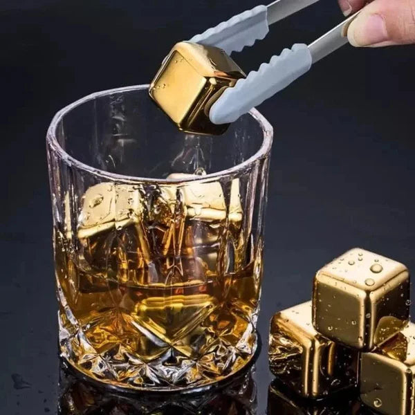Cubos de Gelo de Aço Inox Dourado com Pegador KBN