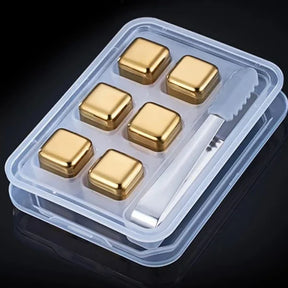 Cubos de Gelo de Aço Inox Dourado com Pegador KBN