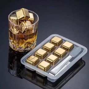 Cubos de Gelo de Aço Inox Dourado com Pegador KBN