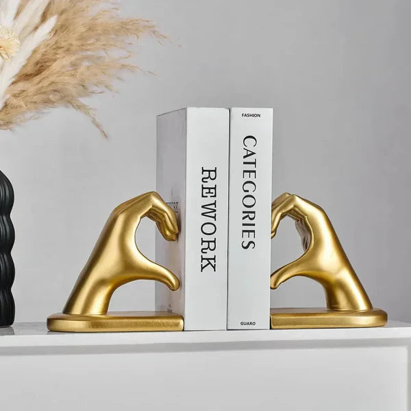 Escultura Apoio de Livros Mãos Douradas para Sala e Quarto KBN
