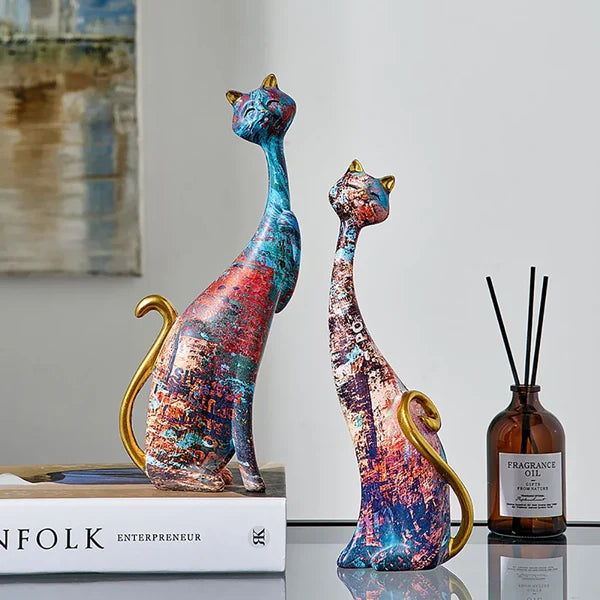 Escultura de Gato Estilo Europeu em Resina para Decoração KBN