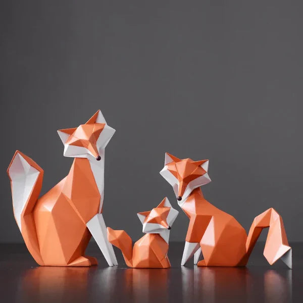 Escultura de Raposa Geométrica em Resina Decorativa para Sala e Escritório KBN