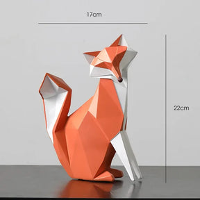 Escultura de Raposa Geométrica em Resina Decorativa para Sala e Escritório KBN