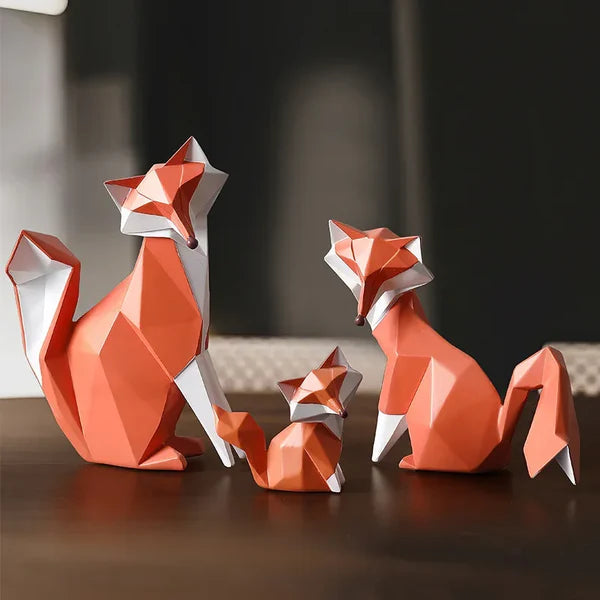 Escultura de Raposa Geométrica em Resina Decorativa para Sala e Escritório KBN