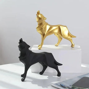 Estátua de Lobo Geométrico em Resina Estilo Nórdico KBN