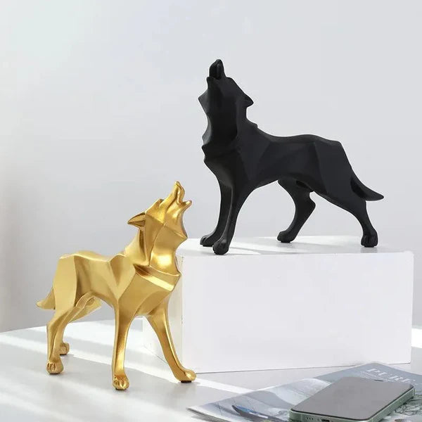 Estátua de Lobo Geométrico em Resina Estilo Nórdico KBN