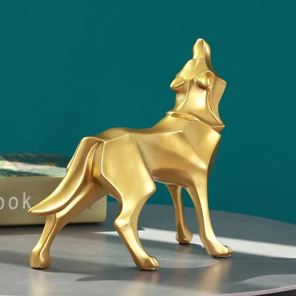 Estátua de Lobo Geométrico em Resina Estilo Nórdico KBN