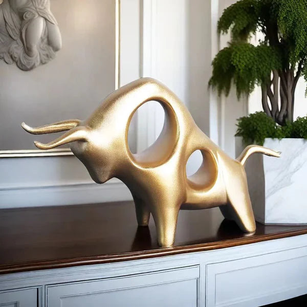 Estátua de Touro Dourado Abstrata em Resina para Decoração KBN