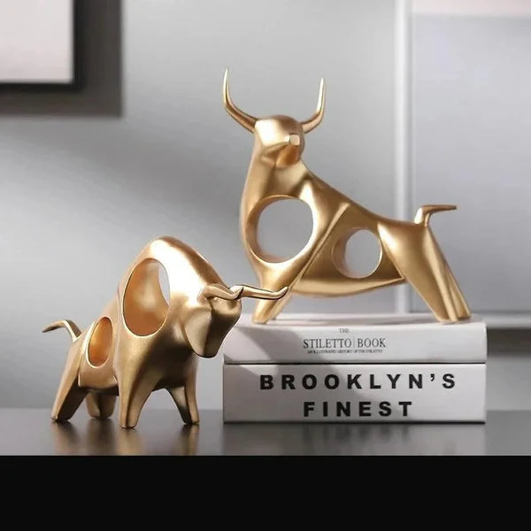 Estátua de Touro Dourado Abstrata em Resina para Decoração KBN