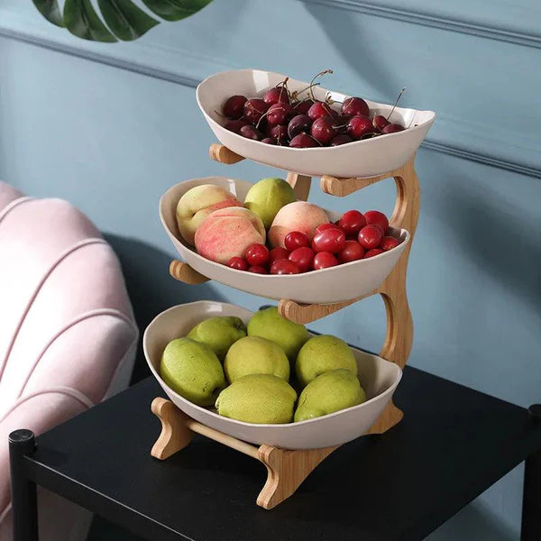 Fruteira de Mesa em Bambu de 3 Camadas KBN Linha FruitStyle
