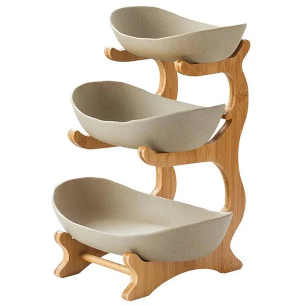 Fruteira de Mesa em Bambu de 3 Camadas KBN Linha FruitStyle