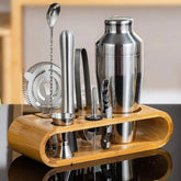 Kit Bartender 10 Peças de Aço Inox com Suporte de Bambu KBN