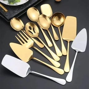 Kit Utensílios de Cozinha 6 Peças Inox Dourado KBN WoodTouch