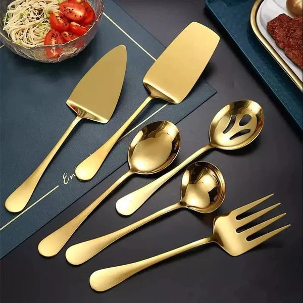 Kit Utensílios de Cozinha 6 Peças Inox Dourado KBN WoodTouch