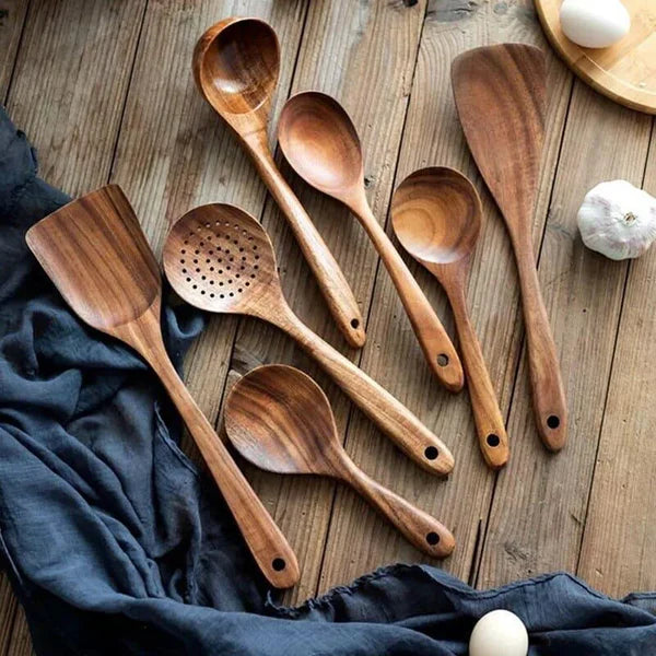 Kit Utensílios de Cozinha 7 Peças de Madeira KBN WoodTouch