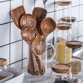 Kit Utensílios de Cozinha 7 Peças de Madeira KBN WoodTouch