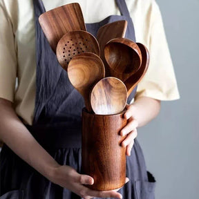 Kit Utensílios de Cozinha 7 Peças de Madeira KBN WoodTouch