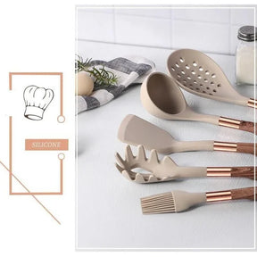 Kit Utensílios de Silicone 10 Peças com Organizador Rosé KBN WoodTouch