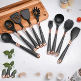 Kit Utensílios de Silicone 10 Peças com Organizador Rosé KBN WoodTouch