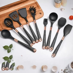 Kit Utensílios de Silicone 10 Peças com Organizador Rosé KBN WoodTouch