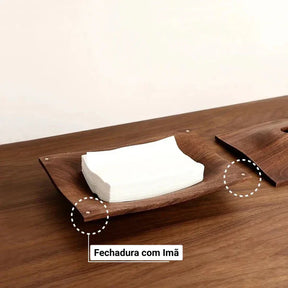 Porta Lenços de Mesa em Madeira de Nogueira Estilo Escandinavo KBN