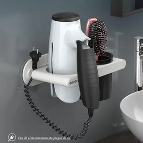 Suporte para Secador de Cabelo de Parede com Compartimentos KBN