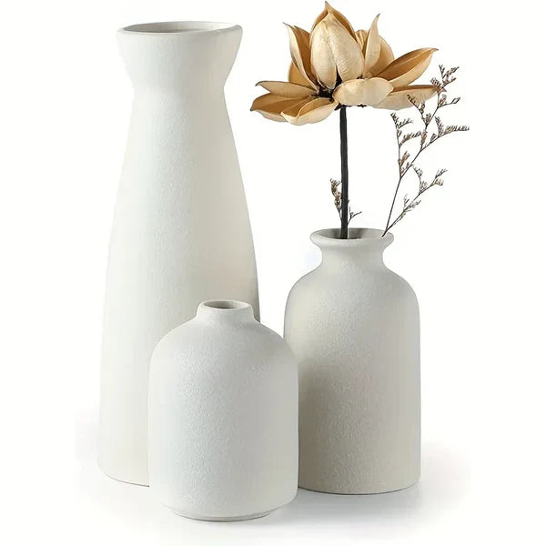 Vasos Decorativos Cerâmica Rústica para Sala e Escritório 3 Peças KBN