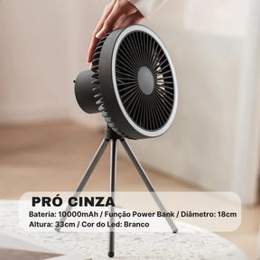 Ventilador Portátil Recarregável Preto com 3 Velocidades para Casa KBN